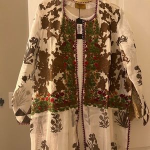 White cotten net front open kurta